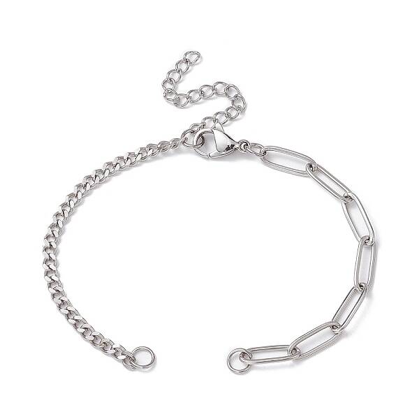 Tarnish Resistant 304 Stainless Steel Curb & Paperclip Chains Bracelet Making