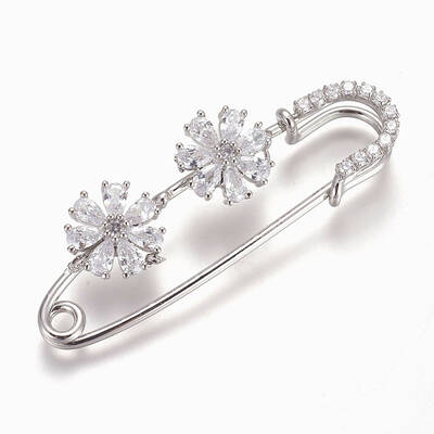 Brass Micro Pave Cubic Zirconia Safety Brooch