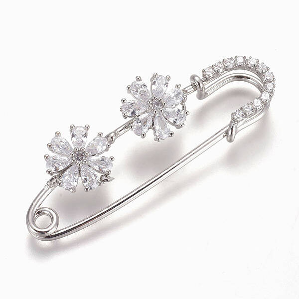 Brass Micro Pave Cubic Zirconia Safety Brooch