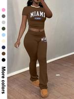 Women's Letter Print Top & Flare Leg Pants Two-piece Matching Set, Casual Fashion Cozy Round Neck Top & Bell Bottom Trousers ...