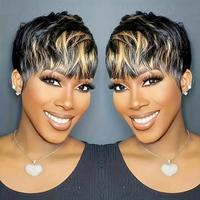 Short Pixie Cut Synthetic Hair Wig for Black Women, Black and Blonde Color Short Synthetic Hair Wig for Women, Layered Short ...