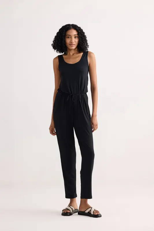 Relaxed Drawstring Jumpsuit in Black | Color: Black | Size: XS