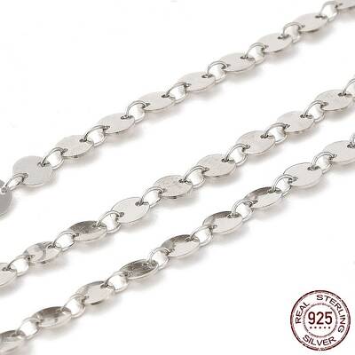 Anti-Tarnish Rhodium Plated 925 Sterling Silver Flat Round Link Chains
