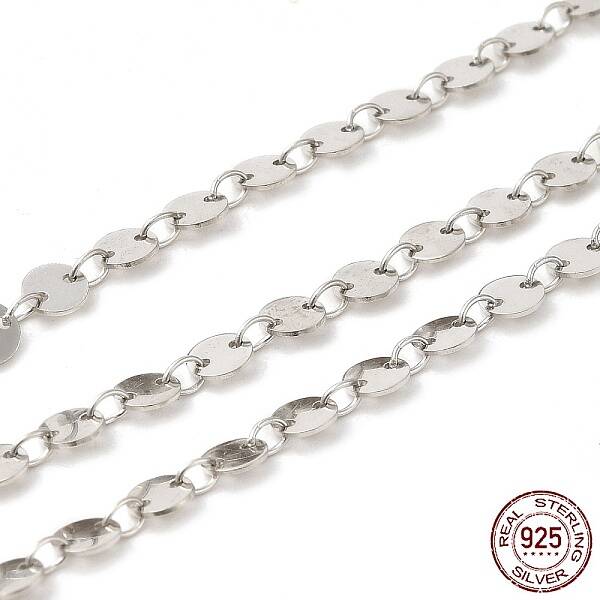 Anti-Tarnish Rhodium Plated 925 Sterling Silver Flat Round Link Chains
