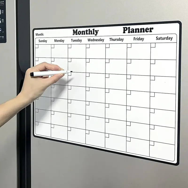 Dry Erase Fridge Magnetic Calendar, 1 Count Magnetic Monthly Planner, Room Decor Magnetic Dry Erase Calendar, Kitchen Decor, ...