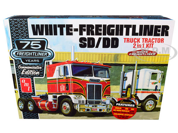 Skill 3 Model Kit White Freightliner SD/DD Truck Tractor 2-in-1 Kit with Display Base 75th Freightliner Anniversary Comme...