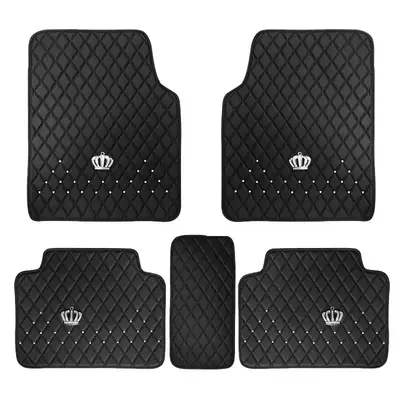 1 Set Car Floor Mat, Rhinestone Decor PU Leather Anti-slip Car Mat For Women & Girls, Auto Car Vehicle Essentials Accessori...