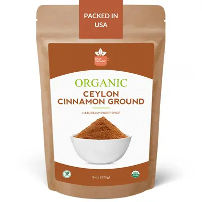 SPICY ORGANIC Ceylon Cinnamon Powder, 8 Oz. β Pure & Freshly Ground from Sri Lanka, USDA Certified Organic, Non-GMO, Gluten...