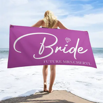 Solid Color Custom Name Bride Beach Towel - Aperturee