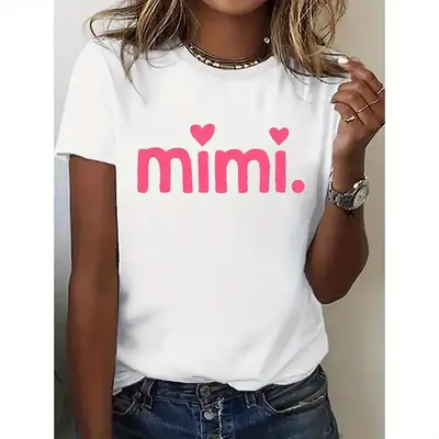 MIMI Letters Printed T-Shirt for Women Casual Daily Wear Soft Comfortable Short Sleeve Crew Neck Fitted Top Summer Streetwear...