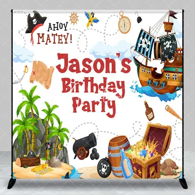 Aperturee Island Pirate Custom Name Birthday Party Backdrop, 3X3FT(1X1M), 15 USD, custom birthday backdrops, DZLH0F508-O