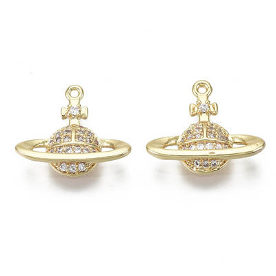 Brass Micro Pave Clear Cubic Zirconia Charms