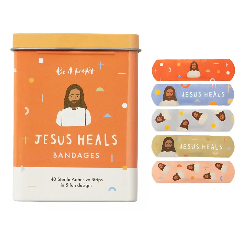 Jesus Heals Bandages - 40 Sterile Adhesive Strips in 5 Fun Designs - Latex-Free & Water Resistant - Gentle Reminder of Faith ...