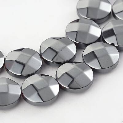 Electroplate Non-magnetic Synthetic Hematite Flat Round Bead Strands