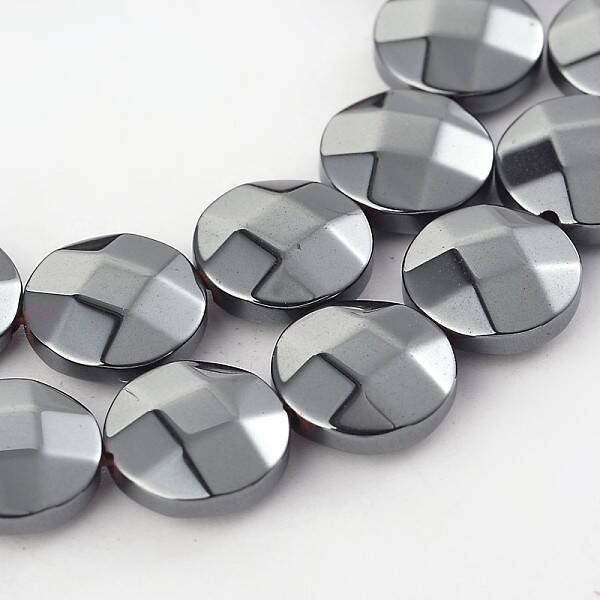 Electroplate Non-magnetic Synthetic Hematite Flat Round Bead Strands