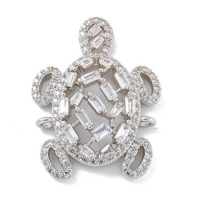 Rack Plating Brass Clear Cubic Zirconia Turtle Connector Charms