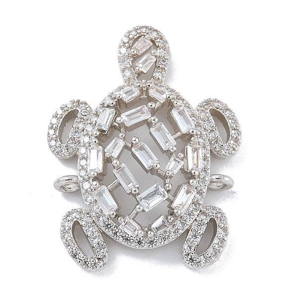 Rack Plating Brass Clear Cubic Zirconia Turtle Connector Charms