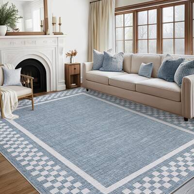 Garvee Area Rug 9x12 Modern Bordered Soft Low Pile Cotton Non Slip Stain Resistant Washable for Living Room Bedroom