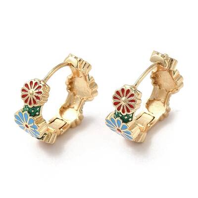 Real 18K Gold Plated Brass Flower Hoop Earrings