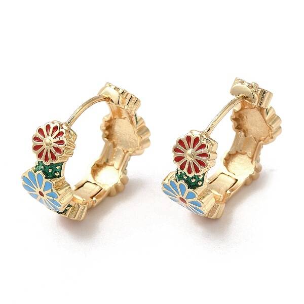 Real 18K Gold Plated Brass Flower Hoop Earrings