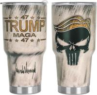 BNB MAGA Trumbp Skull American Flag 30 Oz Insulated Tumbler, 47th President Tumbler, Patriotic Coffee Cup For Supporters, Rep...