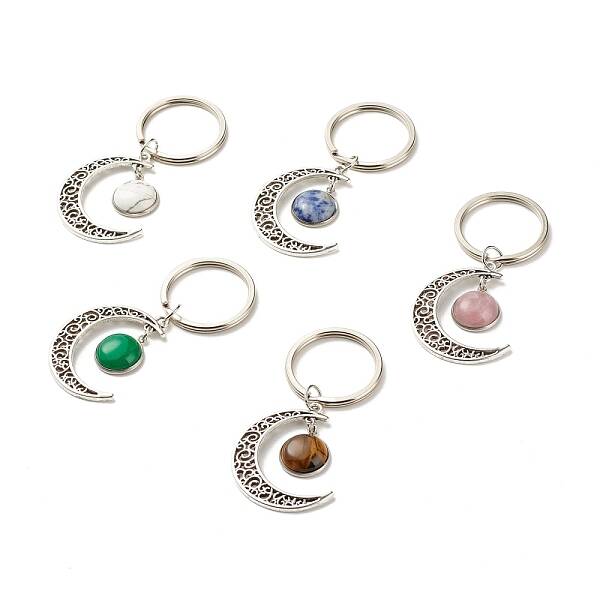 Natural Mixed Gemstone Cabochons Keychain