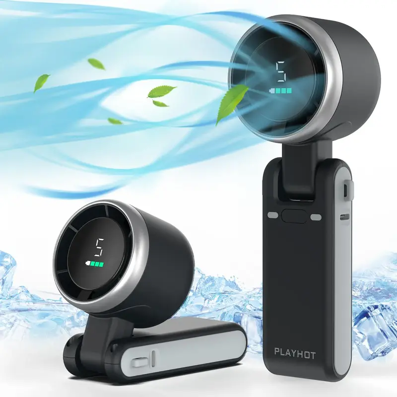 PLAYHOT N607 Portable Handheld Turbo Fan 5 Gear Wind 4000mAh Battery Operated Up to 10 Working Hours 3 IN 1 Rechargeable Air ...