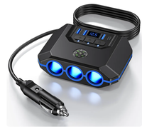 3-Socket 120W Car Cigarette Lighter Splitter Charger Adapter - Independent Switch, Voltage Monitor, Dual 12V/24V Power Outlet...
