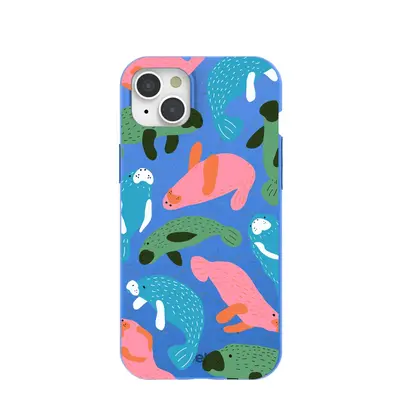 Electric Blue Sea Cows iPhone 15 Plus Case