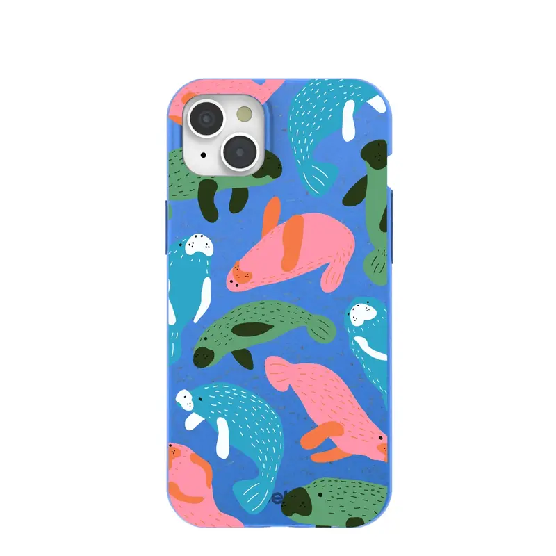 Electric Blue Sea Cows iPhone 15 Plus Case