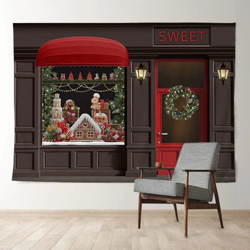 Aperturee Brown Sweet Store Gingerhouse Christmas Backdrop