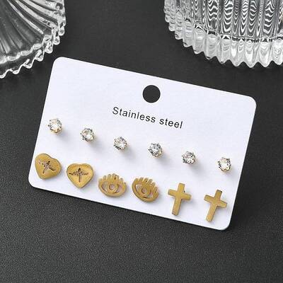 304 Stainless Steel Micro Pave Cubic Zirconia Stud Earrings Kits For Women