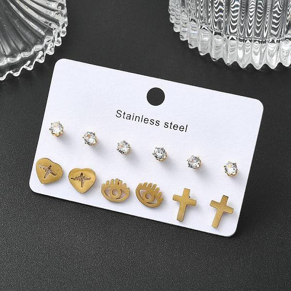 304 Stainless Steel Micro Pave Cubic Zirconia Stud Earrings Kits For Women