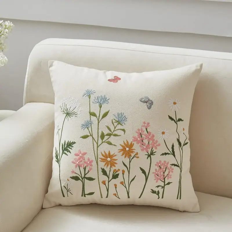 Embroidered Cushion Cover without Filler, 1 Piece Modern Simple Soft Comfortable Pillow Cover, Decorative Pillow Protector fo...