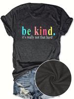 【Plus Size】 Letter Print Round Neck Tee, Plus Casual Short Sleeve Crew Neck T-shirt for Daily Wear, Women Plus Clothing f...