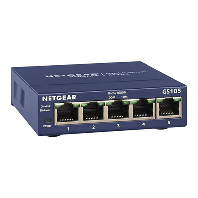 GS105NA Netgear Prosafe GS105 5 x RJ-45 Ports 10/100/1000Base-T Layer 2 Unmnaged Gigabit Ethernet Network Switch