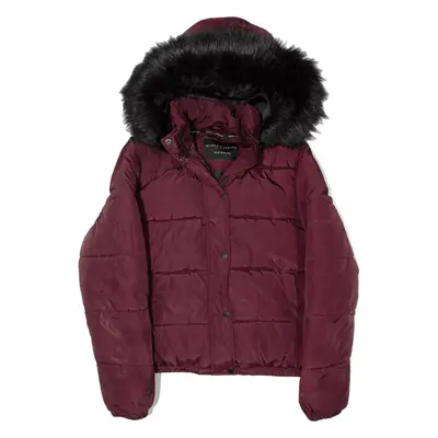 SUPPLY & DEMAND Puffer Parka Jacket Maroon Womens UK 12