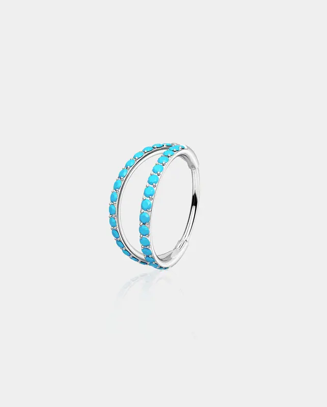 Turquoise Double Hoop Segment Nose Ring - Silver / 8mm