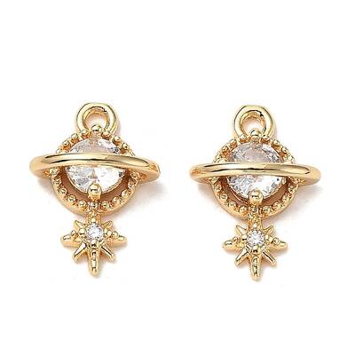 Brass Micro Pave Clear Cubic Zirconia Charms