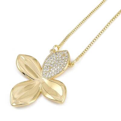 Brass Micro Pave Clear Cubic Zirconia Pendant Box Chain Necklaces for Women