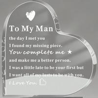 To My Man Gift, 1 Count Letter Pattern Acrylic Heart Shape Keepsake, Birthday Gifts for Boyfriend & Husband, Desktop Ornament...
