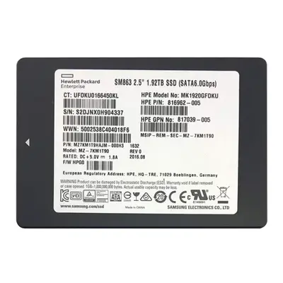 816962-005 HP 1.92TB Multi-Level Cell SATA 6Gb/s Hot Pluggable Mixed Use-3 SFF 2.5-Inch Solid State Drive for ProLiant XL170r...