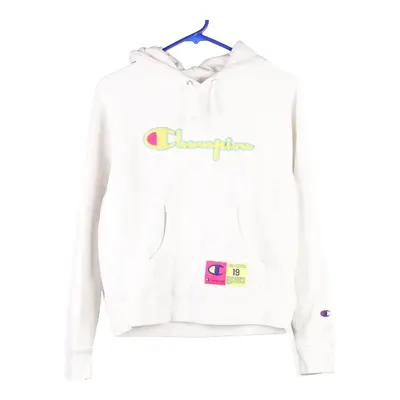Reverse Weave Champion Spellout Hoodie - Small White Cotton Blend