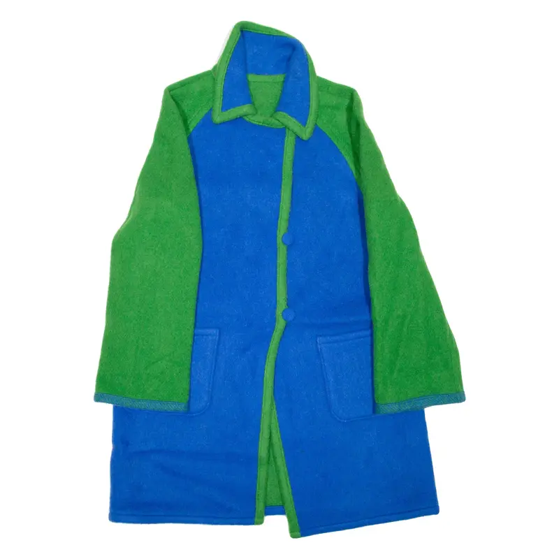 Womens Overcoat Coat Blue Wool Colourblock S
