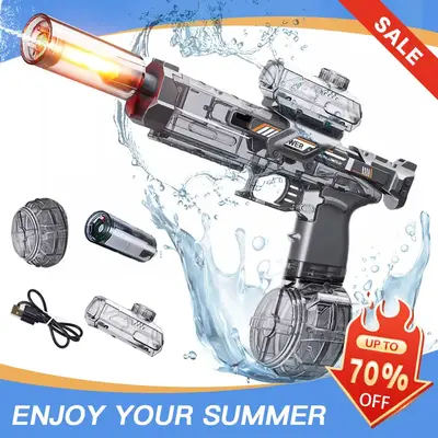 LED Light-Up Water Blaster, High-Capacity Electric Squirt Water Gun with Luminous Flame Effect, Battery-Powered Outdoor Beach...