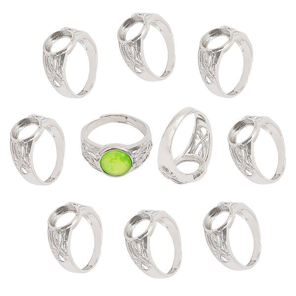 CHGCRAFT 10 PCS Adjustable Brass Blank Ring Settings Platinum Flat Round Pad Ring Base Blank Settings for Rings Jewelry Makin...