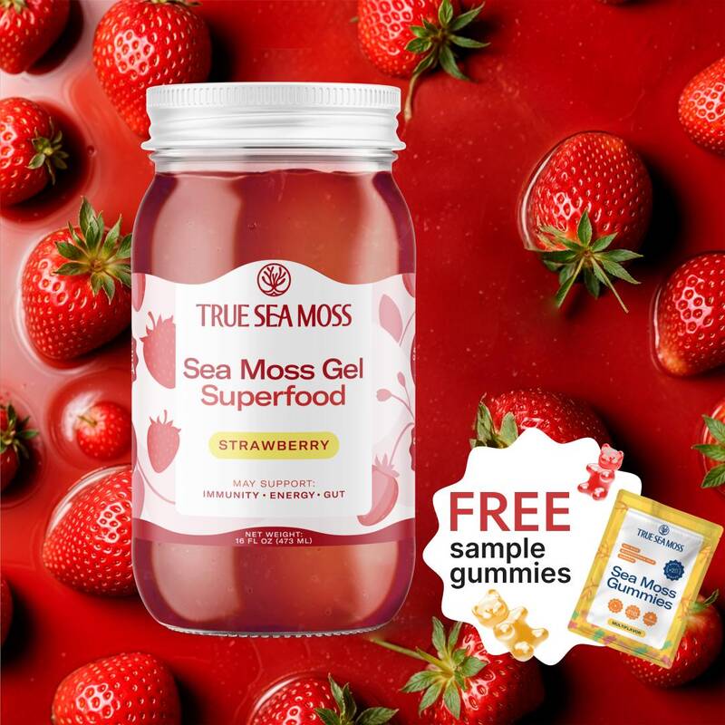 True Sea Moss Strawberry Irish Sea Moss Gel with Gift – Rich in Essential Minerals & Vitamins – supports overall wellnes
