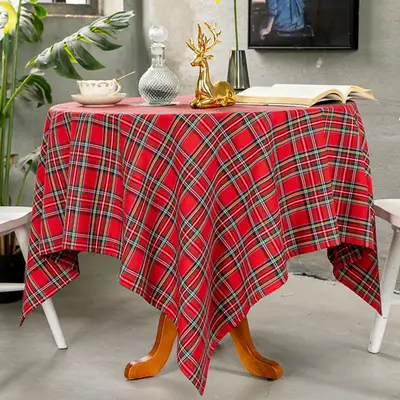 Red Tartan Plaid Round Christmas Square Table Overlay - Aperturee