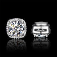 HELLOICE Moissanite Square Halo Stud Earrings Non Pierced Synthetic Moissanite Non-Piercing Earrings Jewerly Gift for Women M...
