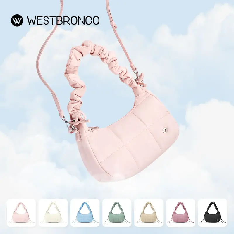 [NEW IN]WESTBRONCO Small Puffer Quilted Crescent FASHION Drawstring Shoulder Crossbody Bag Adjustable Strap for Women purse f...